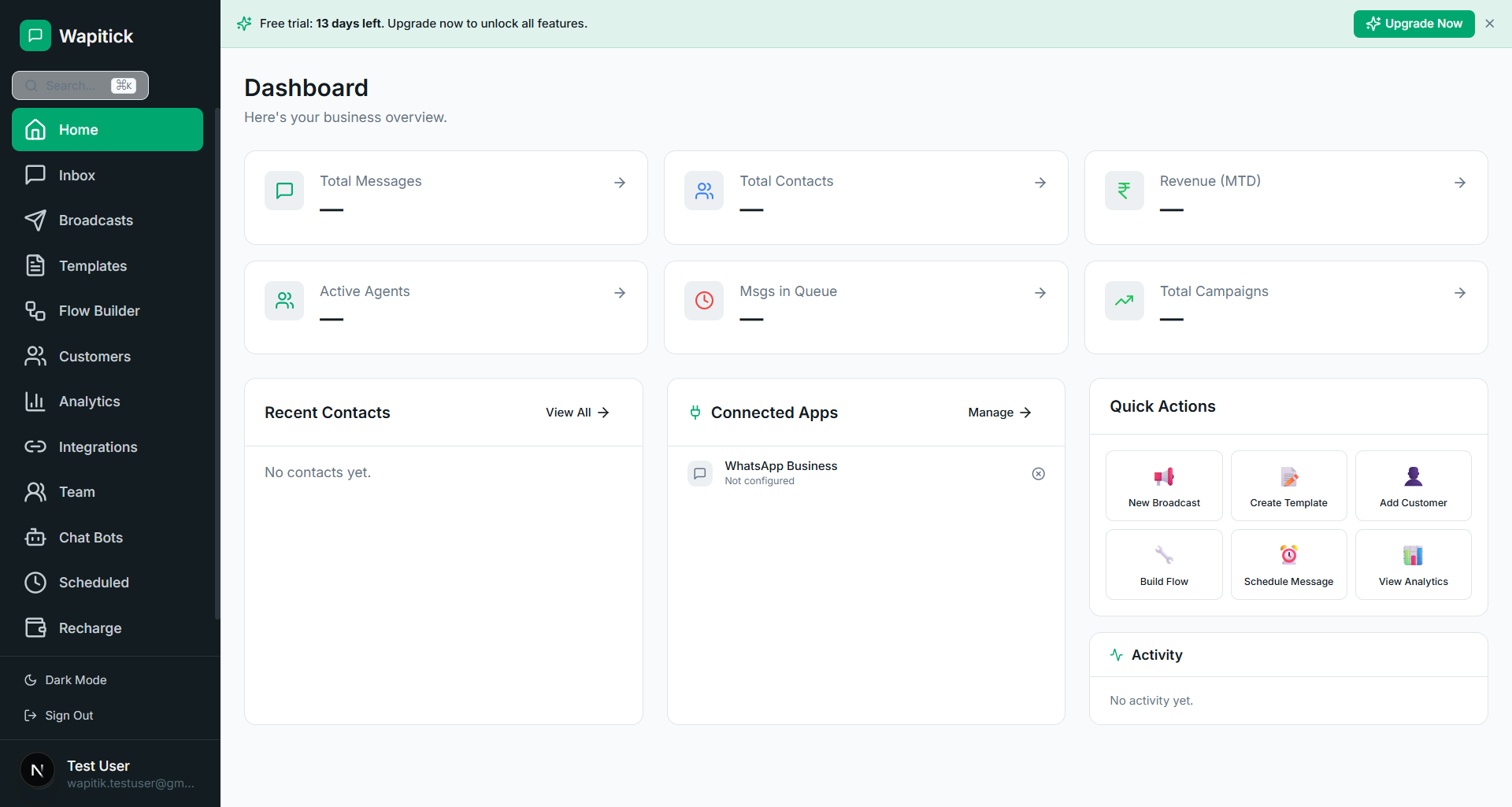 Wapitick dashboard overview
